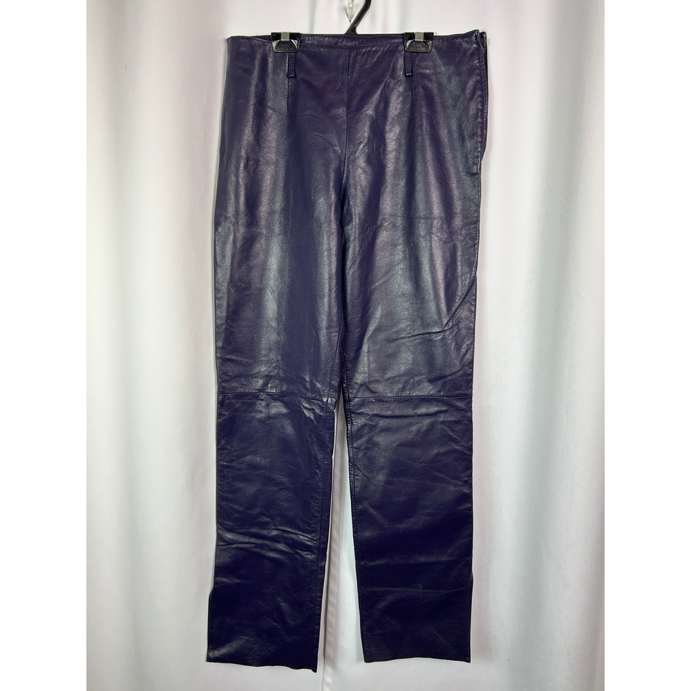 Vintage Danier Ink Purple Solid Leather Straight Leg Pants Edgy 90s Goth Size 8